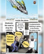 Islamists moderate quranist hadith fatwas quran fundamentalist plane falling out of the sky disputes wars infighting satire logic religion of peace deaths
