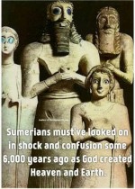 praying Sumerians like Muslim 6000 years creation of the universe heaven earth statues logic satire