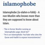 Get the definition of Islamophobia or islamophobe right.
